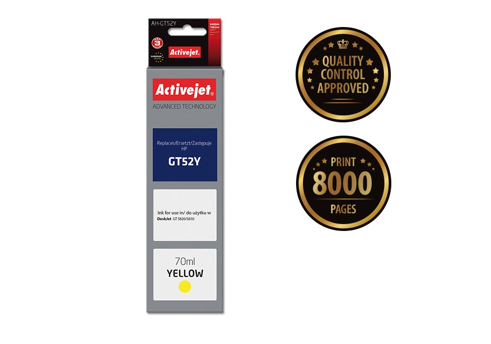 Tinta ACTIVEJET AH-GT52Y (zamjena za HP GT-52Y M0H56AE, supreme, 70 ml) žuta-1