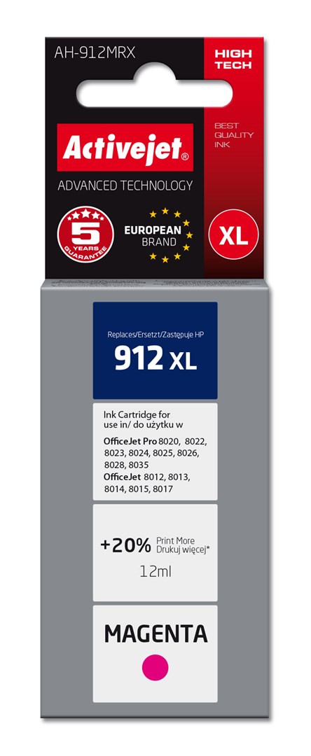 Tinta ACTIVEJET AH-912MRX za HP printere (zamjena za HP 912XL 3YL82AE, premium, 990 stranica) ljubičasta-0