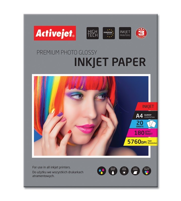 Sjajni fotopapir za tintne pisače Activejet AP4-180G20 (A4, 20 komada)