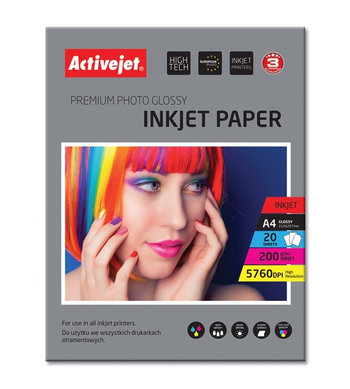Sjajni fotopapir za tintne pisače Activejet AP4-200G20 (A4, 20 komada)-0