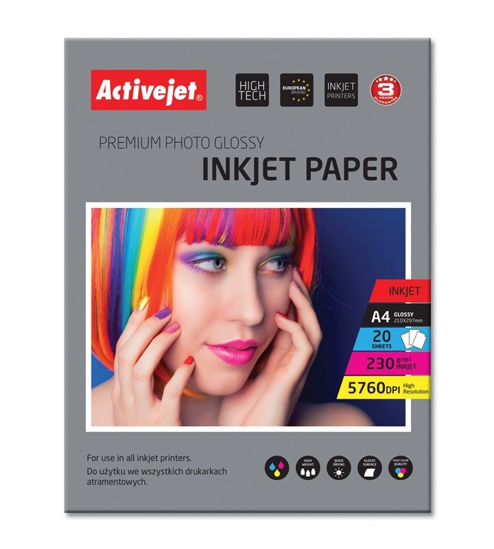 Sjajni fotopapir za tintne pisače Activejet AP4-230G20 (A4, 20 komada)