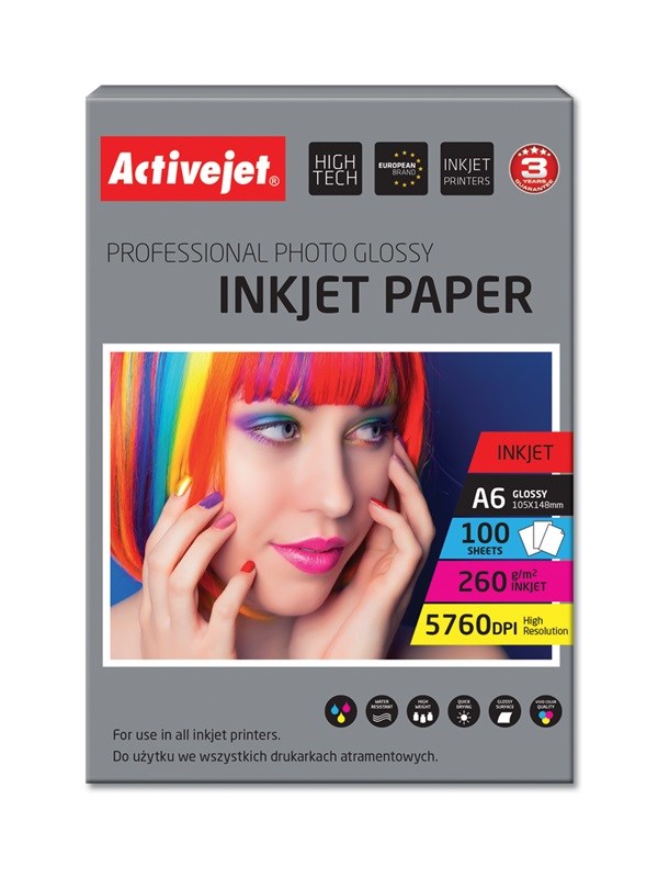Sjajni fotopapir za tintne pisače Activejet AP6-260GR100 (A6, 100 kom)