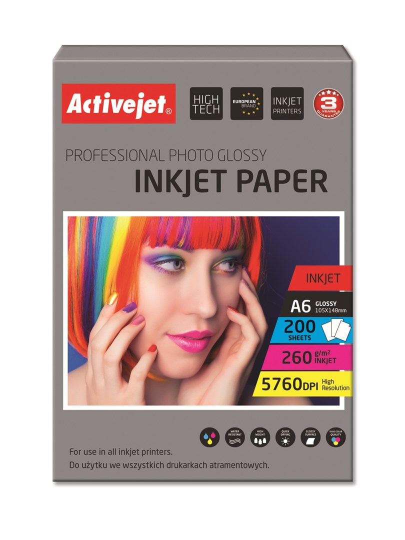 Sjajni fotopapir za tintne pisače Activejet AP6-260GR200 (A6, 200 kom)