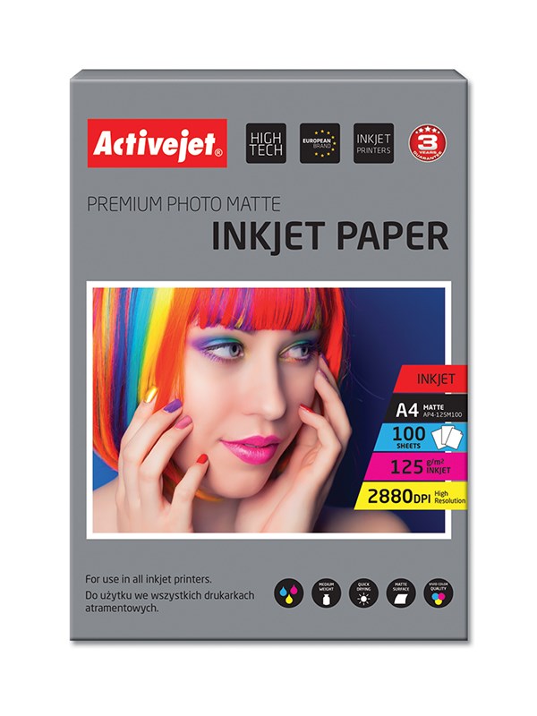 Mat fotopapir za tintne printere Activejet AP4-125M100 (A4, 100 kom)-0