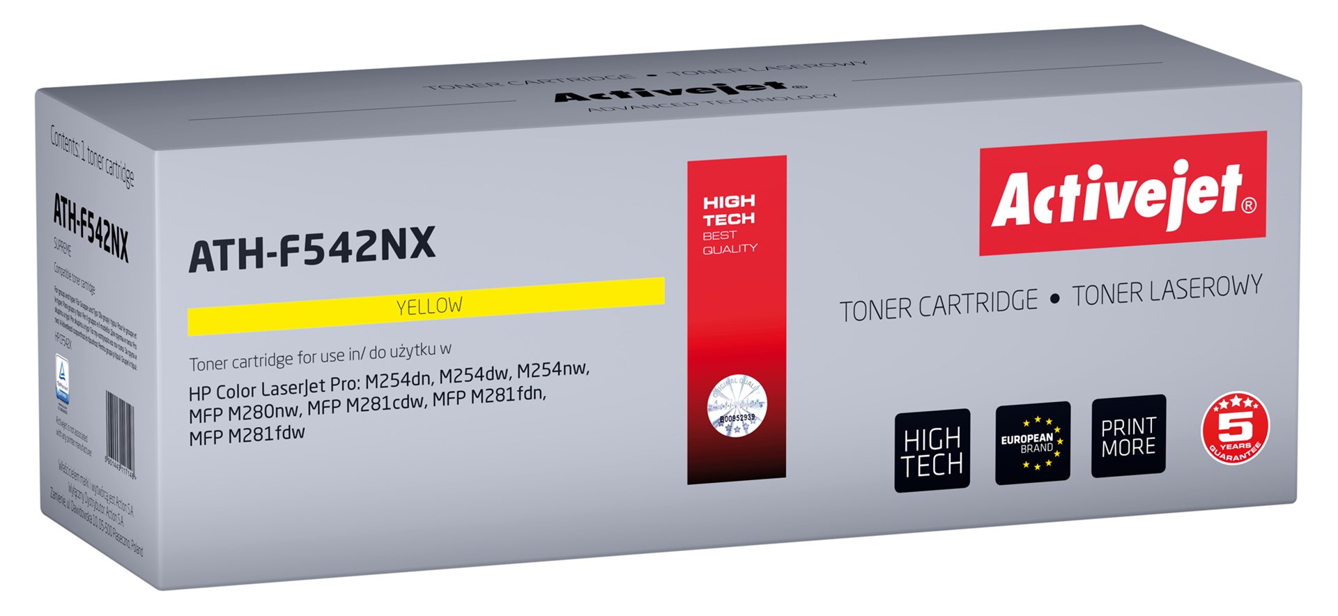Toner ACTIVEJET ATH-F542NX (zamjena za HP 540 CF542X, supreme, 2500 stranica) žuti