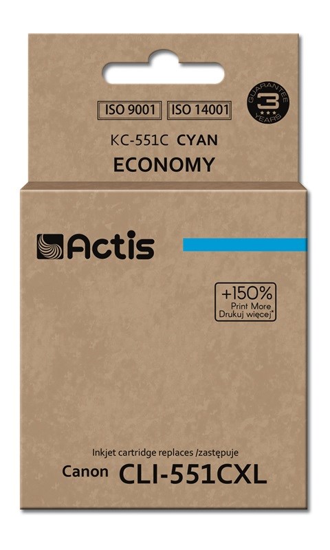 Toner ACTIS KC-551C (zamjena za Canon CLI-551C, standardna, 12 ml) cijan (s čipom)-0