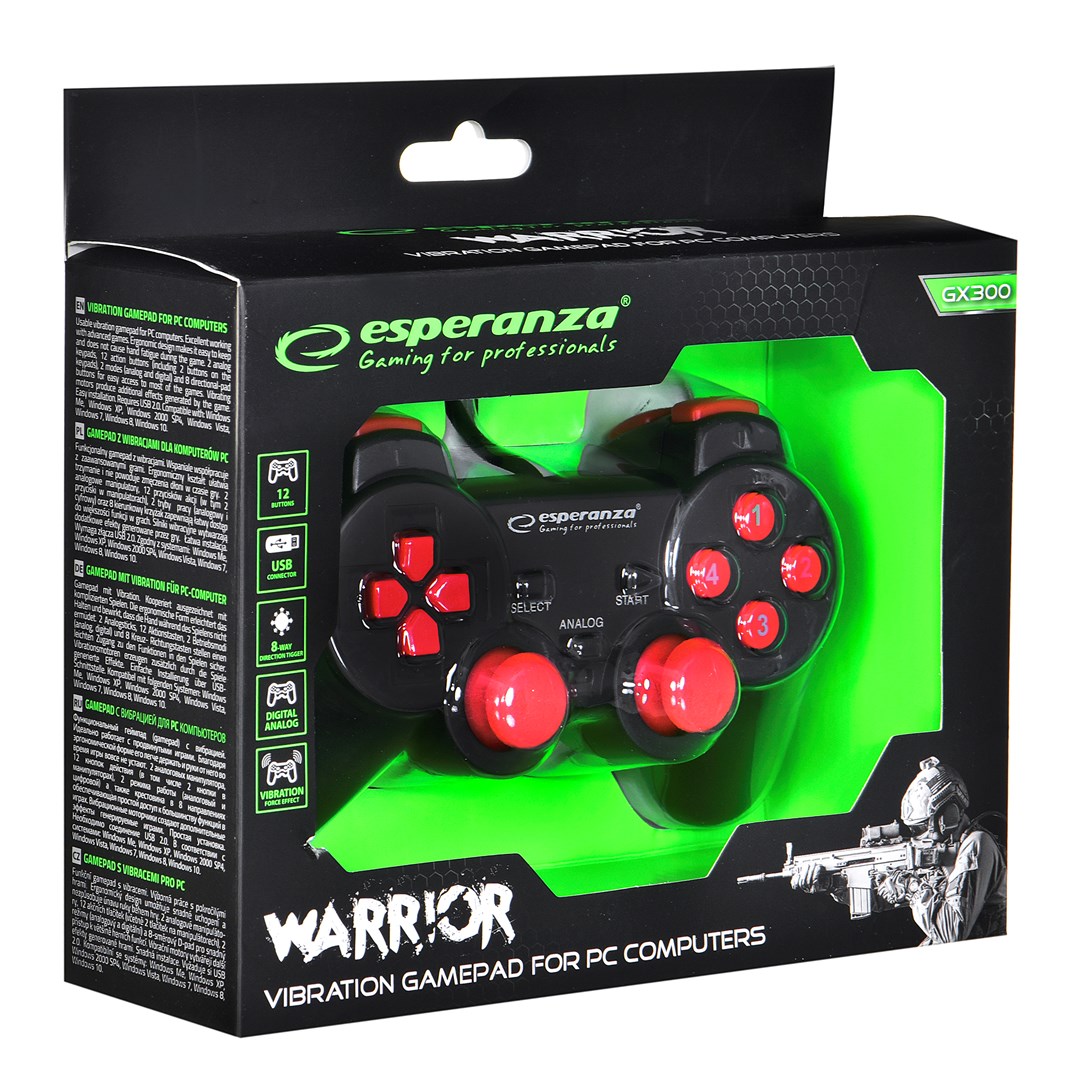 Kontroler ESPERANZA EGG102R (gaming, gamepad, analogni/digitalni, PC, USB 2.0) crno-crveni-4