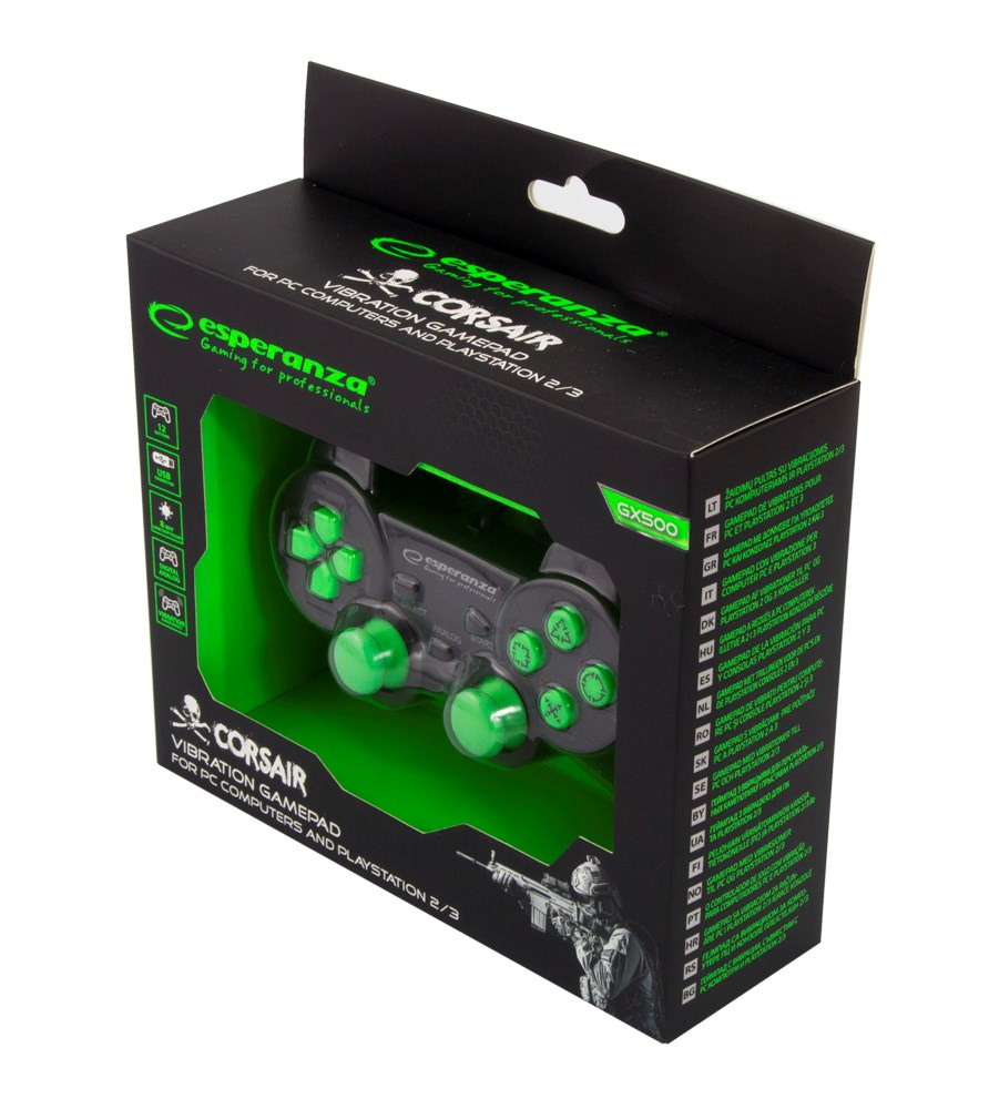 Kontroler ESPERANZA EGG106G (gamepad, PC, Playstation 2, Playstation 3, analogni/digitalni, USB 2.0) crno-zeleni-0