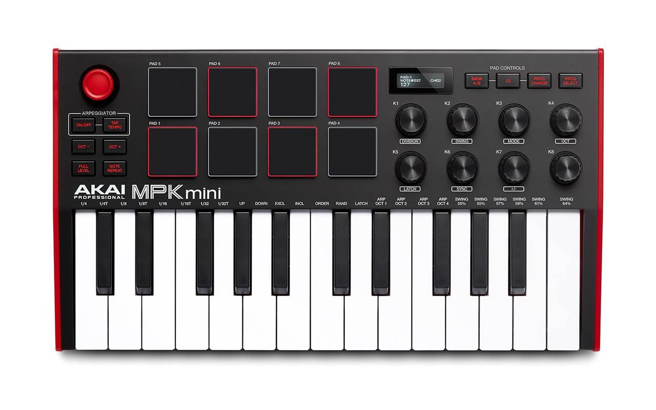 Kontrolna tipkovnica AKAI MPK Mini MK3 (pad kontroler, MIDI, USB) crno-crvena-1