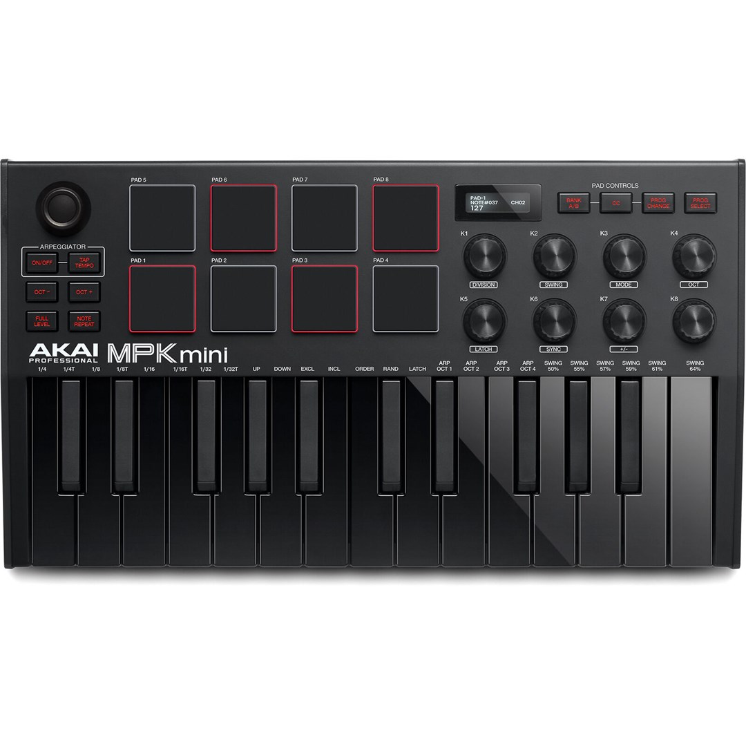 Kontrolna tipkovnica AKAI MPK Mini MK3 (pad kontroler, MIDI, USB) crna-1