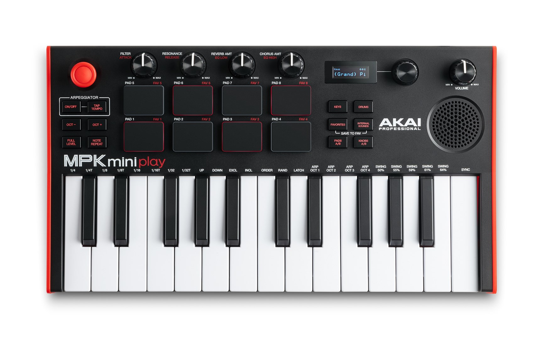 Kontroler Tipkovnica AKAI MPK Mini Play MK3 (USB, MIDI, Pad, Crna, Crvena)-2