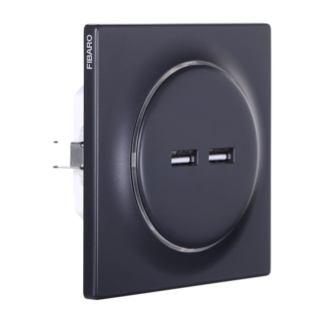Utičnica s 2x USB FIBARO FGWU-021-8 (crna)-1