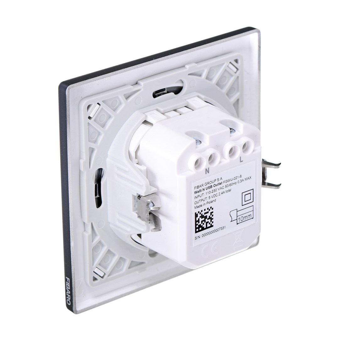 Utičnica s 2x USB FIBARO FGWU-021-8 (crna)-2
