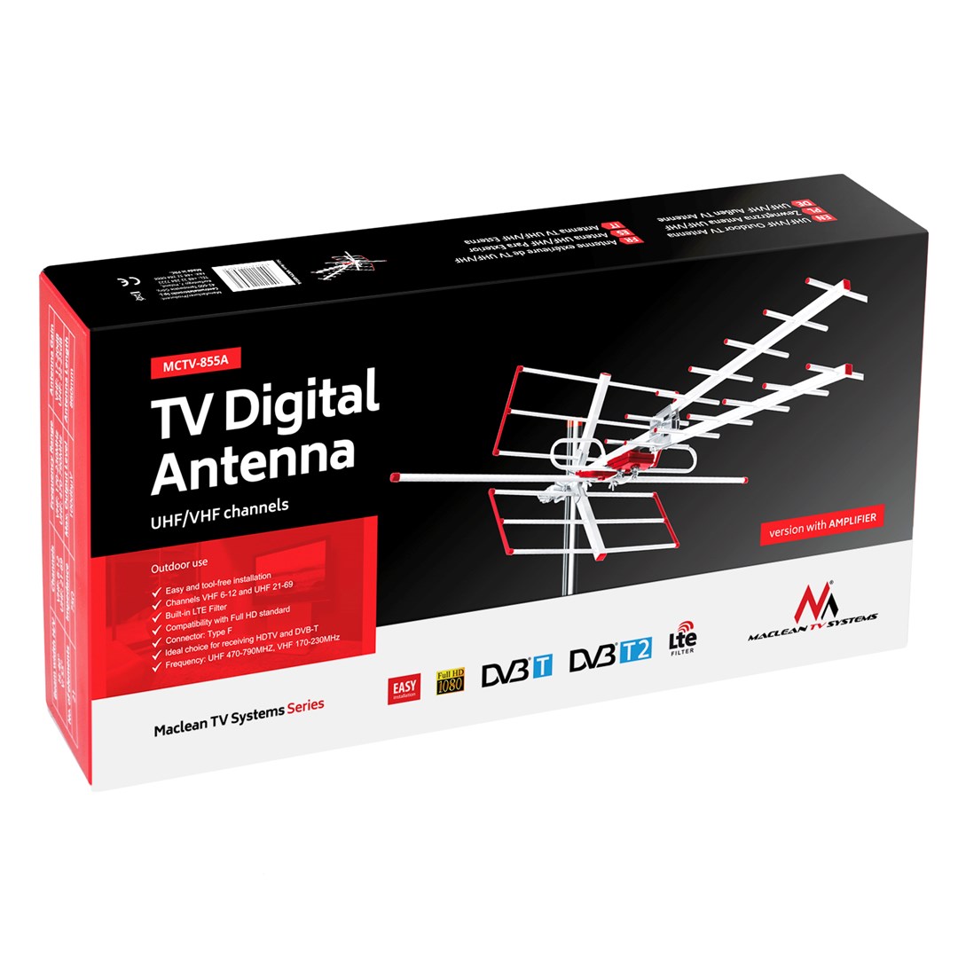 Vanjska usmjerena antena za zemaljsku televiziju MACLEAN MCTV-855A (Full HD, DVB-T/T2, H.265 HEVC)