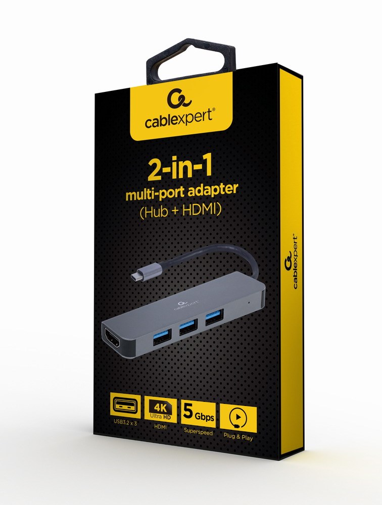 Adapter USB Type-C 2-u-1 multi-port GEMBIRD A-CM-COMBO2-01 (Hub + HDMI)-1