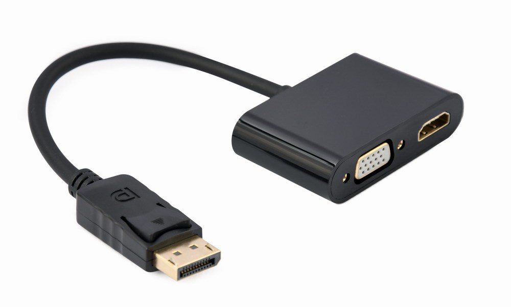 Adapter kabel DisplayPort muški na HDMI ženski + VGA ženski GEMBIRD A-DPM-HDMIFVGAF-01 (crni)