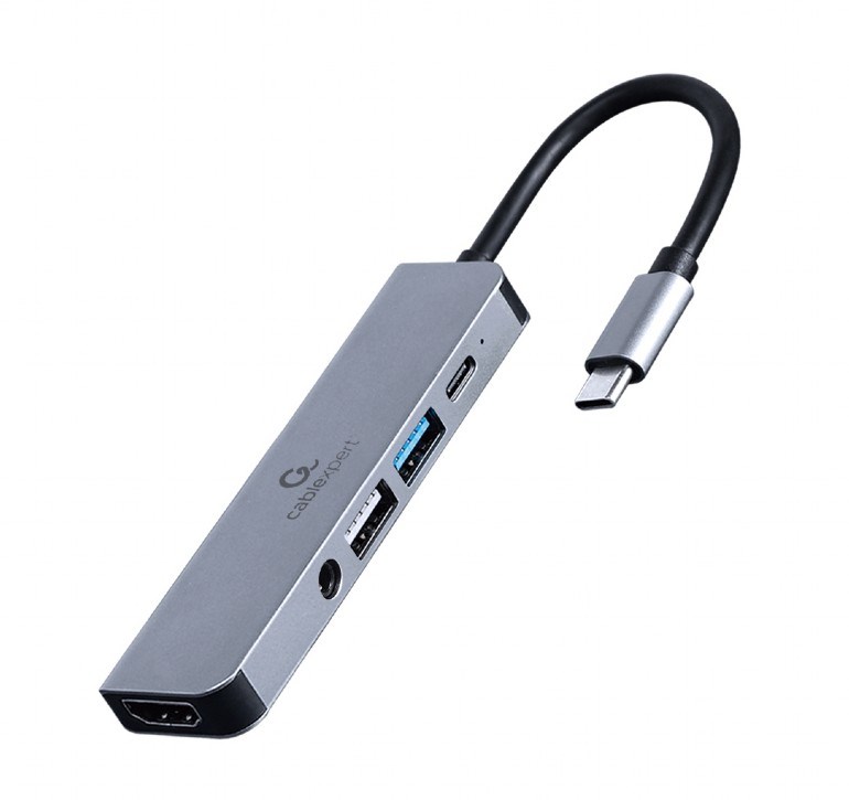 Višenamjenski adapter GEMBIRD A-CM-COMBO5-02 (USB Type-C 5-u-1 Hub, HDMI, PD, stereo audio)-0