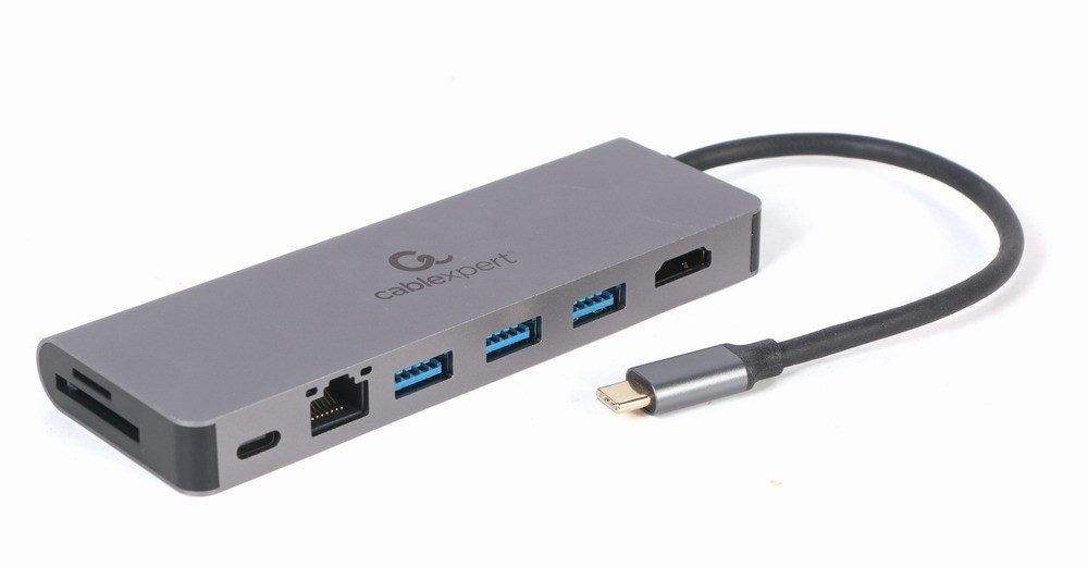 USB Type-C 5-u-1 multi-port adapter GEMBIRD A-CM-COMBO5-05 (Hub + HDMI + PD + čitač kartica + LAN)-0