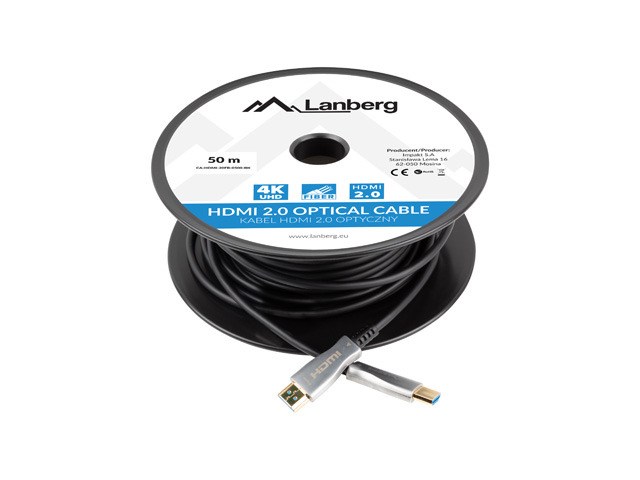 Optički kabel HDMI Lanberg CA-HDMI-20FB-0500-BK (50 m, v2.0, 4K, AOC)-1