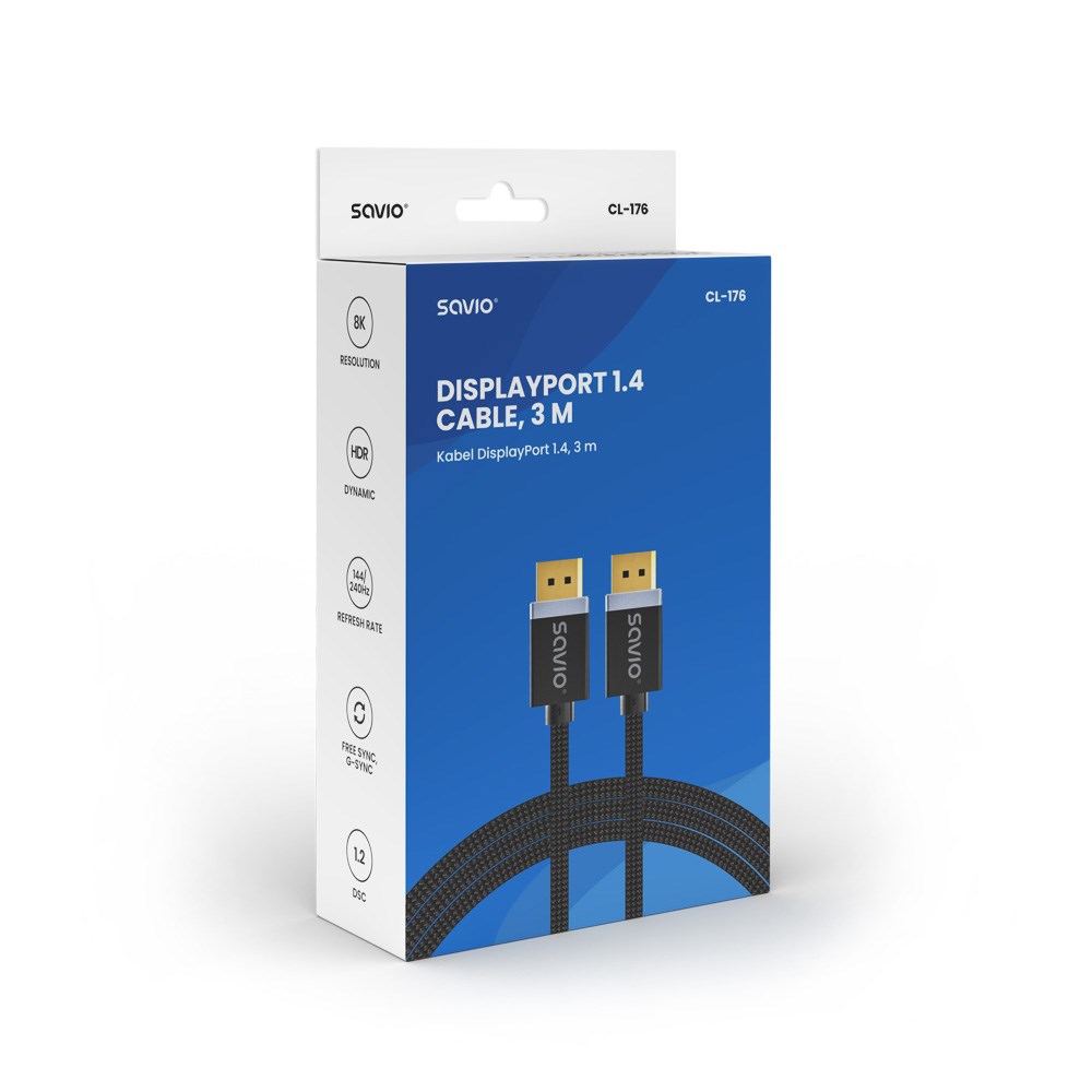 DisplayPort kabel SAVIO (M - M, V1.4, 3 m, CL-176)-2