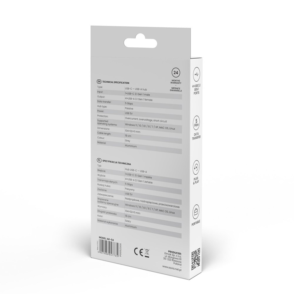 Hub SAVIO AK-54 USB-C USB-A (4 ulaza)-1