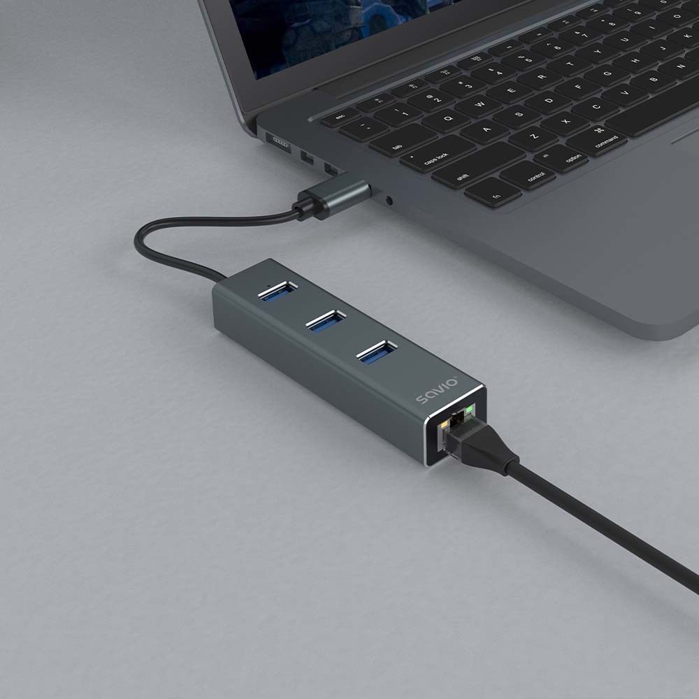 Hub SAVIO AK-57 USB-A-3 X USB-A (s RJ-45 Gigabit Ethernet adapterom, 5000 Mbit/s sivi)-6