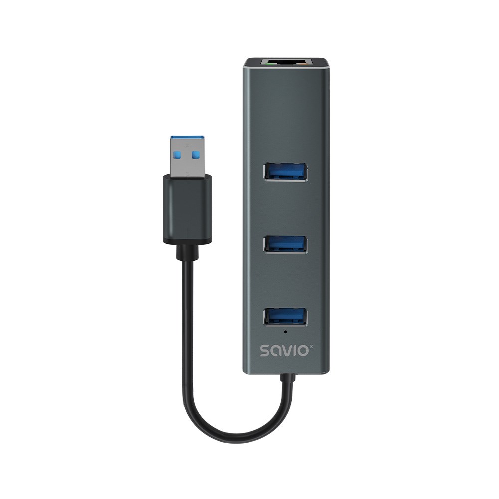 Hub SAVIO AK-57 USB-A-3 X USB-A (s RJ-45 Gigabit Ethernet adapterom, 5000 Mbit/s sivi)-1