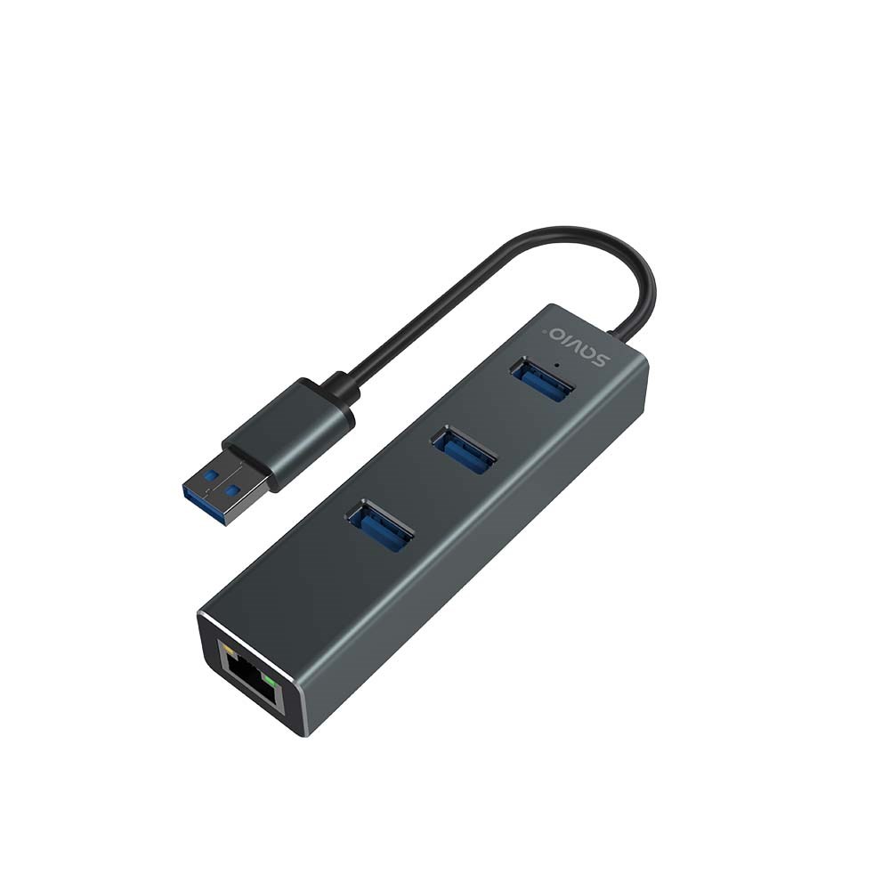 Hub SAVIO AK-57 USB-A-3 X USB-A (s RJ-45 Gigabit Ethernet adapterom, 5000 Mbit/s sivi)-5