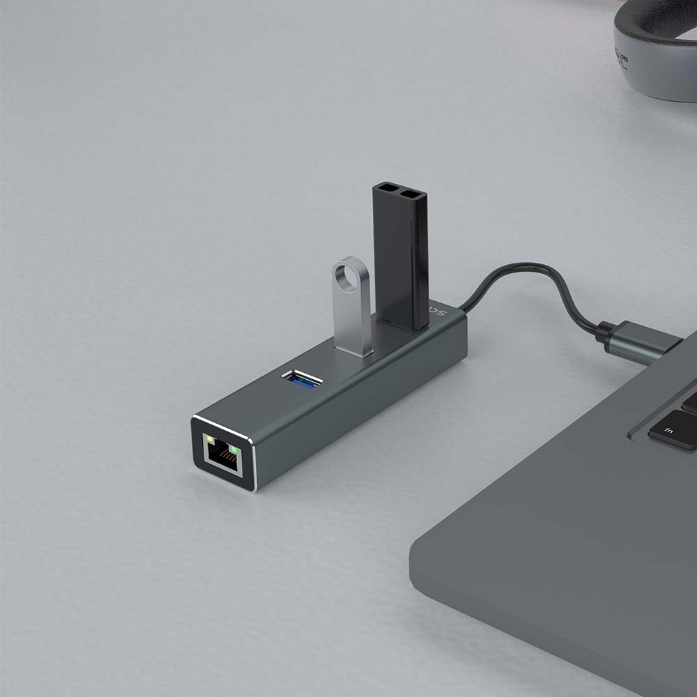 Hub SAVIO AK-57 USB-A-3 X USB-A (s RJ-45 Gigabit Ethernet adapterom, 5000 Mbit/s sivi)-12