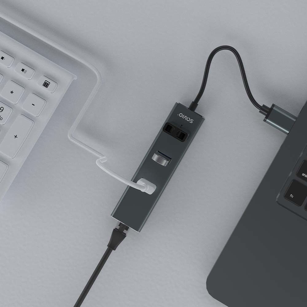 Hub SAVIO AK-57 USB-A-3 X USB-A (s RJ-45 Gigabit Ethernet adapterom, 5000 Mbit/s sivi)-13