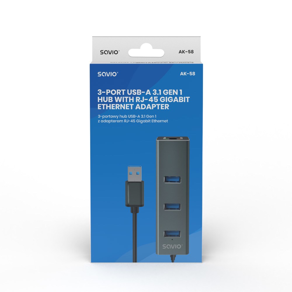 Hub SAVIO AK-57 USB-A-3 X USB-A (s RJ-45 Gigabit Ethernet adapterom, 5000 Mbit/s sivi)-8