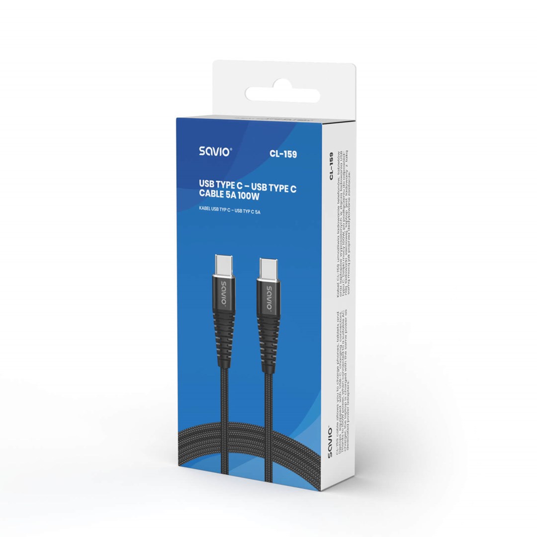 USB kabel SAVIO CL -159 (1 m, USB 2.0, USB C - USB C crni)
