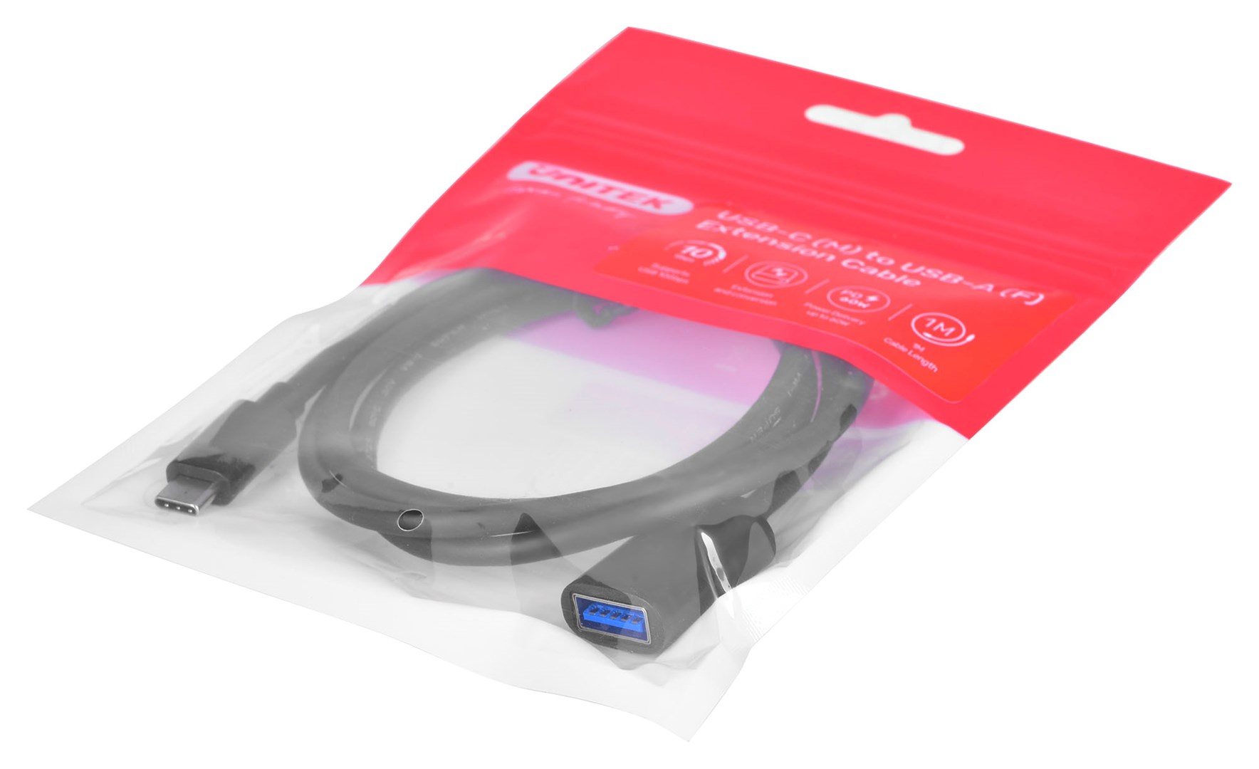 Cable adapter Unitek (C476BK-1M) USB-C (M) - USB-A (F) 10Gbps 60 W-1