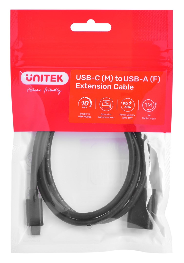 Cable adapter Unitek (C476BK-1M) USB-C (M) - USB-A (F) 10Gbps 60 W-0