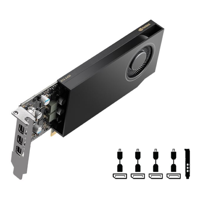 PNY NVIDIA A400 4GB LowProfile PCI-Express 3.0 x16, LP4 GB GDDR6 64-bit 3x Mini DP 1.4 Installguide, Supportguide 4x mDP to DP adapter, 1x LP bracket-4