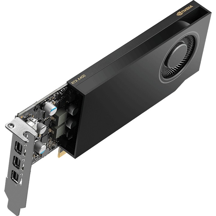 PNY NVIDIA A400 4GB LowProfile PCI-Express 3.0 x16, LP4 GB GDDR6 64-bit 3x Mini DP 1.4 Installguide, Supportguide 4x mDP to DP adapter, 1x LP bracket-12