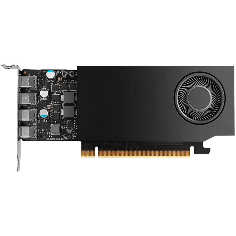 PNY NVIDIA A1000 8GB LowProfile PCI-Express 4.0 x16, LP8 GB GDDR6 128-bit 4x Mini DP 1.4 Installguide, Supportguide 4x mDP to DP adapter, 1x LP bracket"