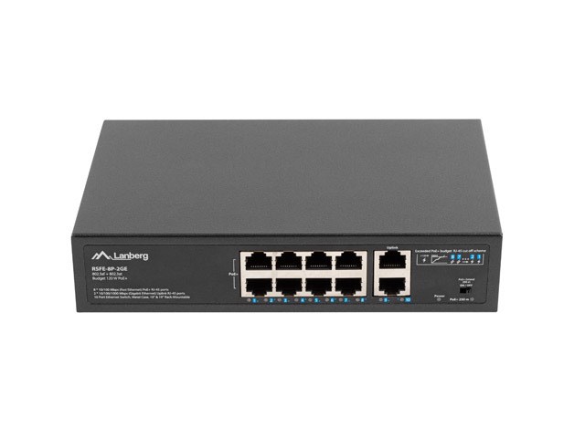 Switch LANBERG RSFE-8P-2GE-120 (poe+, rack 10"/19", 8 portni, 2 ge porta, 120w)-0