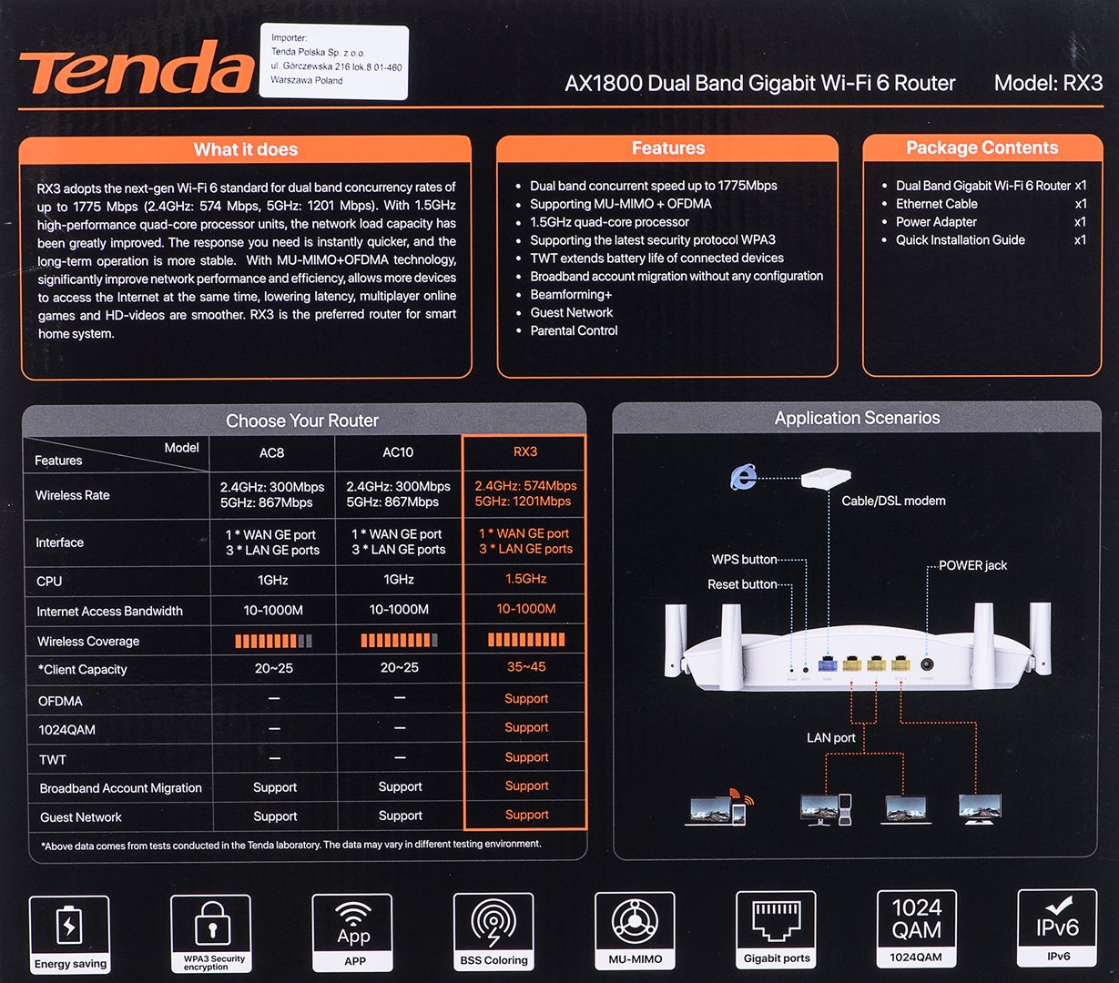 Bežični ruter (TENDA, RX3, WIFI6, Dual-band, Gigabit bijeli)-1