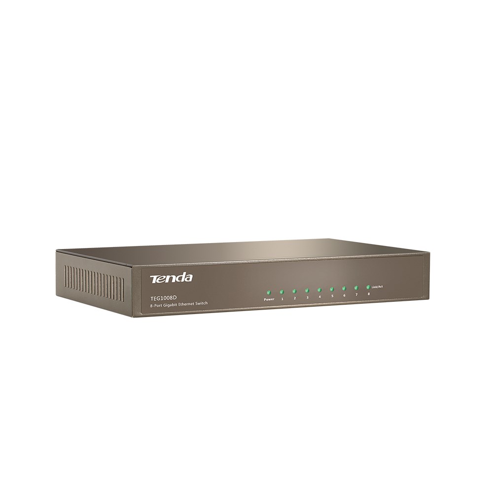 Ožičeni ruter TENDA TEG1008D (sivi, metalno kućište, 8 RJ-45 portova, Ethernet LAN, 10/100/1000 Mbit/s)-1
