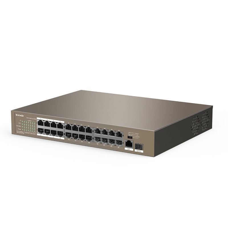 Prekidač TENDA TEF1126P-24-250W (neupravljeno, 24 RJ-45 portova, Power over Ethernet, sivi)-2