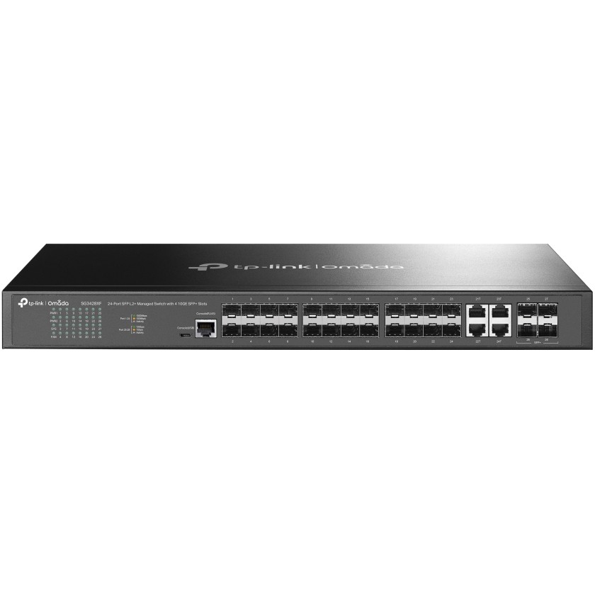 Switch TP-LINK JetStream 24-Port SFP L2+ Managed s 4 10GE SFP+ utora (20× Gigabit SFP Porta, 4× Gigabit SFP/RJ45 Combo Porta, 4× 10G SFP+ utora, RJ45/Micro-USB Console Port, 1U 19-inch Rack-mountable)-2