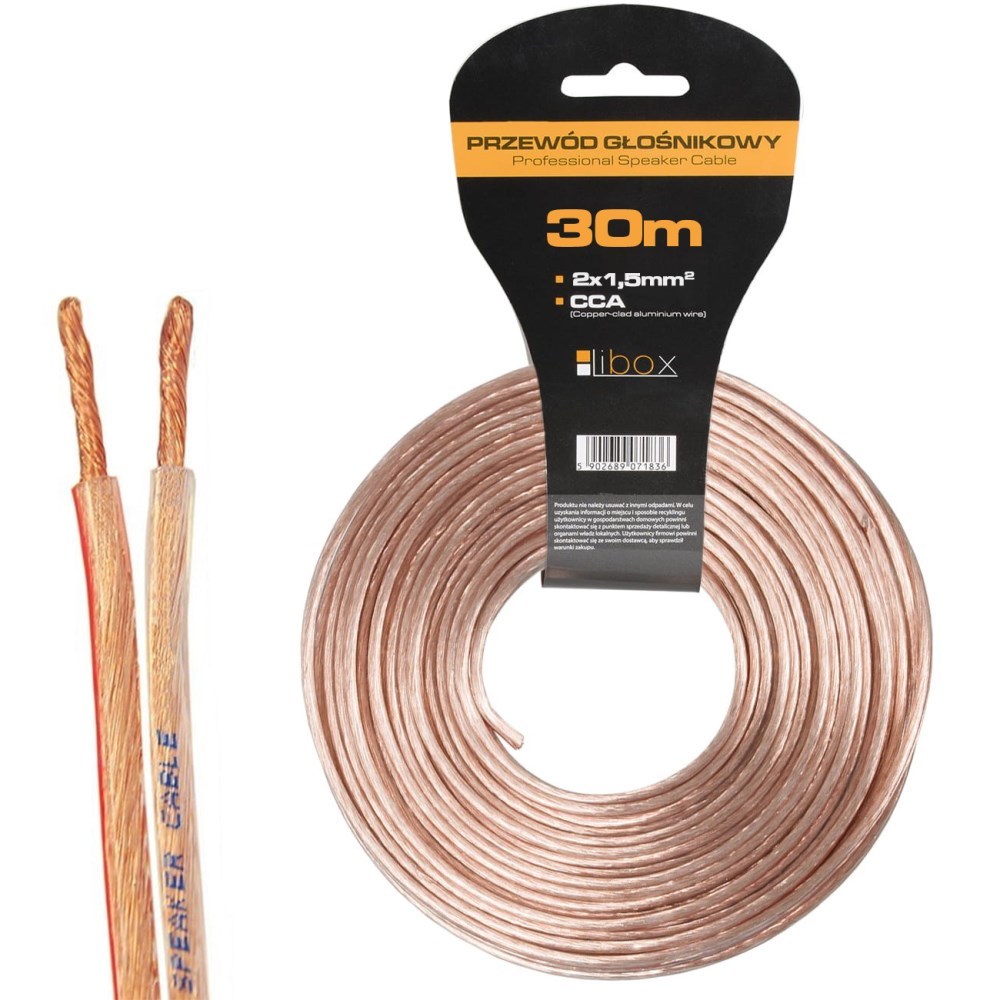 Kabel za zvučnike LIBOX LB0008-30 (2x1,50mm, 30 m, Transparentan)-0