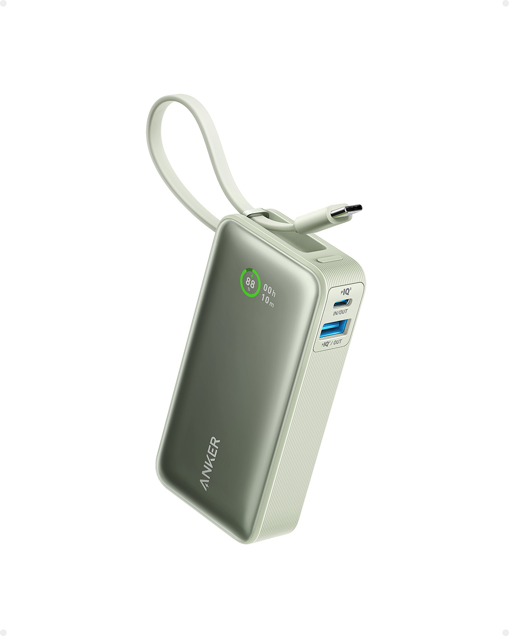 Anker 545 Nano powerbank 10K with built-in USB-C cable, green