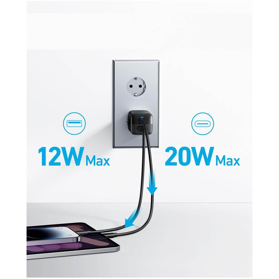 Adapter ANKER 323, 33W, 1xUSB-C, 1xUSB-A, PowerIQ 3.0, crni-1