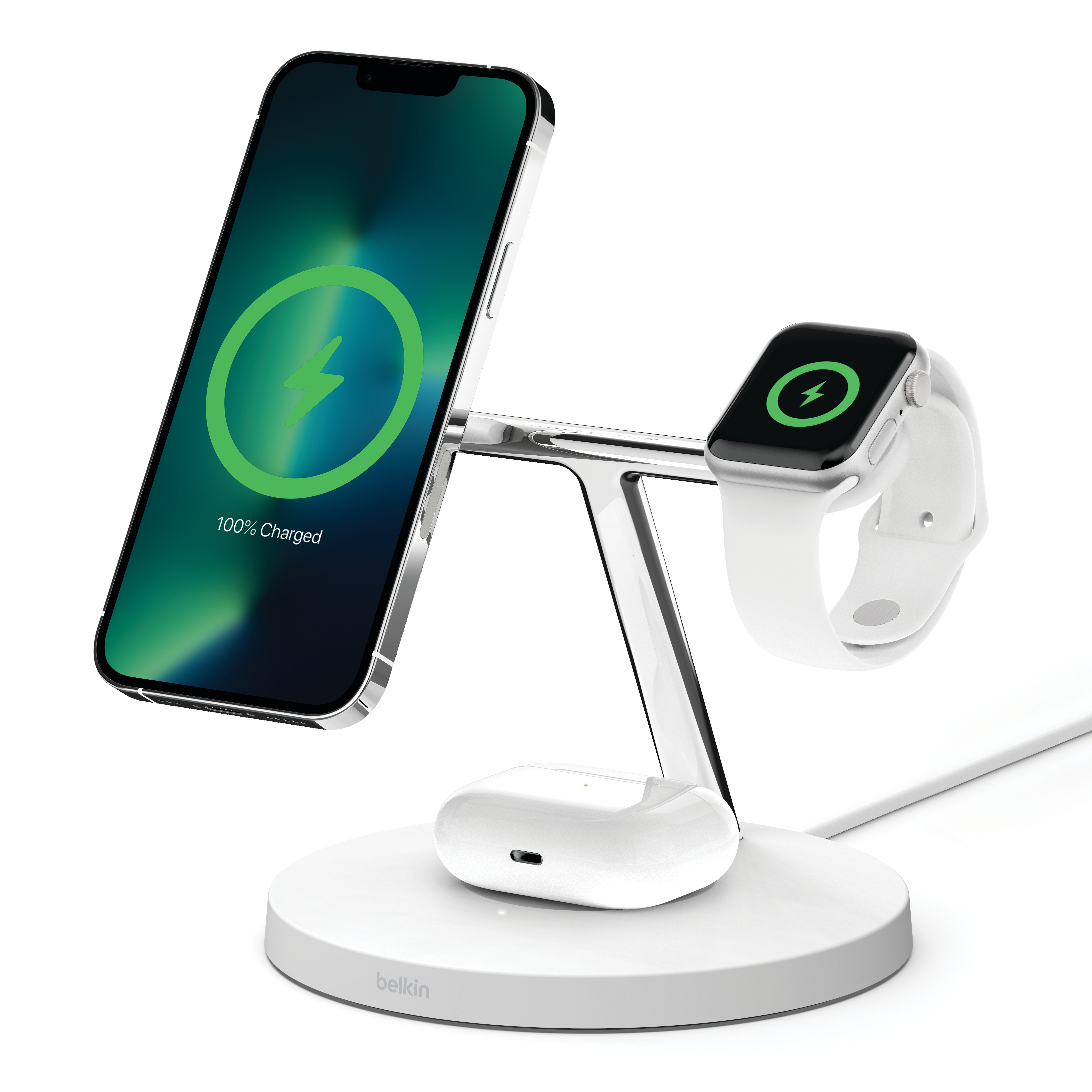 Belkin BOOST CHARGE PRO MagSafe 3-u-1 stalak za punjenje (brzo punjenje sata, s PSU, bijeli)