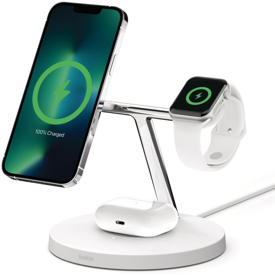 Belkin BOOST CHARGE PRO MagSafe 3-u-1 stalak za punjenje (brzo punjenje sata, s PSU, bijeli)-11