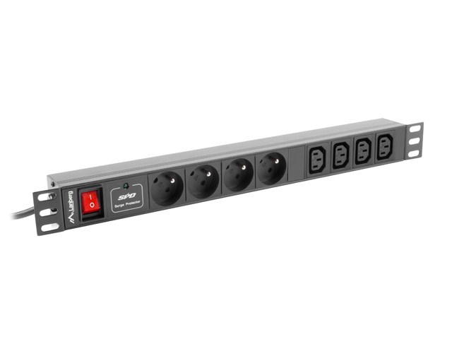 Napojna traka za ormar PDU Lanberg (1u,10a,8x 230v,2m) pdu-04e04i-0200-iec-bk