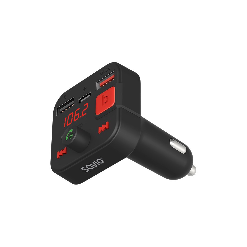 FM transmitter SAVIO TR-15 Bluetooth 5.3, QC 3.0 punjač, LED zaslon, Bass Boost crni-3