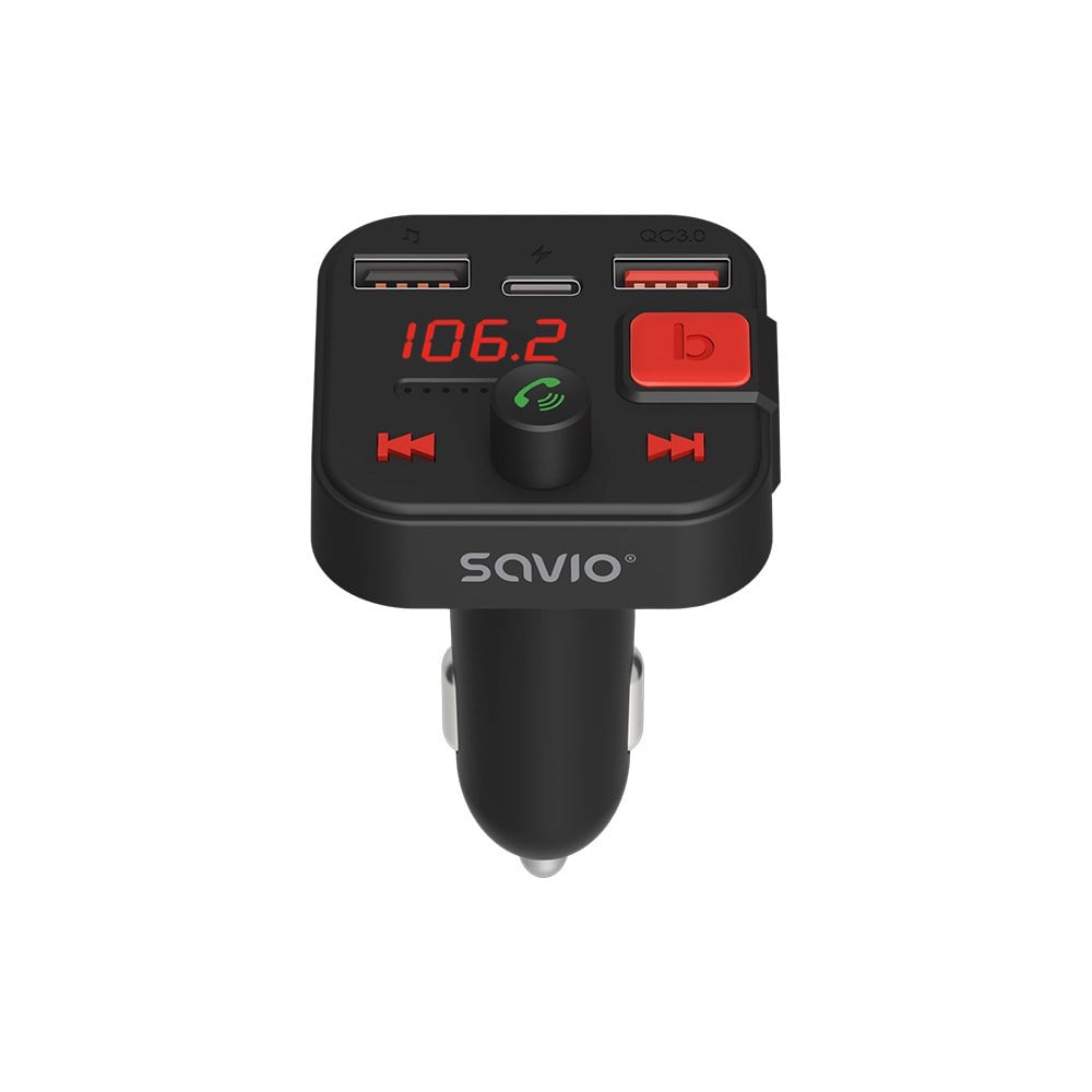 FM transmitter SAVIO TR-15 Bluetooth 5.3, QC 3.0 punjač, LED zaslon, Bass Boost crni-0